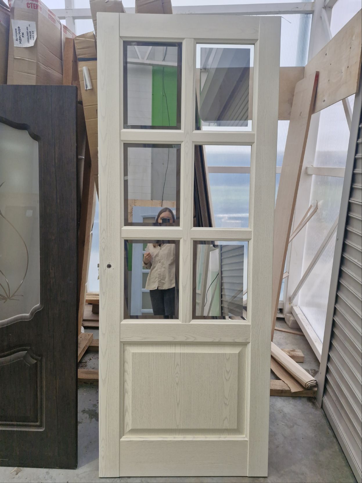 ***ДО 80*210 S14 ясень серебро, покрытие PVC фацет зеркальный, Образец ЛОТ 17694232