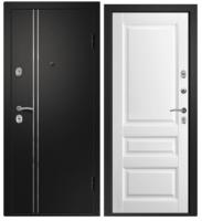 Дверь мет МЕДЕЯ 321М1 Сатин чёрный,МДФ 10 мм,Эрмитаж-2, пвх Белый, хром (2050*860, R, правая)