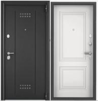 Дверь металл ТОРЭКС ДЭЛЬТА ПРО MP, т-сер букле графит ДЛ-2, ПВХ Дуб белый матовый, D27, хром (2050*860, L, левая)