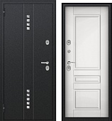 Тульские двери Б45 Термо АРКТИКА  (2050*960, левая, черн. букле,нерж декор, МДФ12мм фреза Б-122,ПВХ белая гладк.фурн хром)
