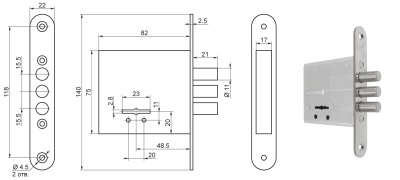 Замок Border ЗВ8-4C (Просам)(Сувальдный дополнительный для Бульдорс 32, 32С)