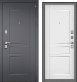 Дверь металл Челси (МДФ силк титан/МДФ белый матовый) (2050*860, правая, серый муар, хром матовый)