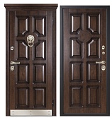 Тульские двери  Б707 ЛЕОН ТЕРМО  (черный муар, панель МДФ 12 мм, винорит №18 с патиной,  МДФ 12 мм, винорит №18, патина, 2050*860, лев)