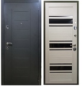 Тульские двери  Б32 ЛИОН Бьянко,черн.муар,Царга, черное стекло,три контура, хром  (2050*960, левая)
