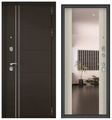 Дверь металл Теплолюкс NEW (МДФ венге рифленый/МДФ сандал белый ЗЕРКАЛО)