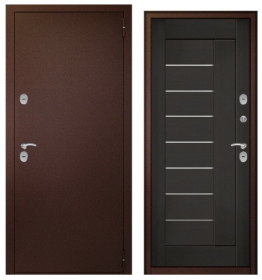 Дверь металл ТермоБокс (медь,ЦАРГА 22мм+молдинг, ПВХ Венге, 2 петли, ф-ра хром)