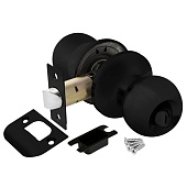 Комплект ручек с сантехнической защелкой DK682 AJAX (кноб-шарик) (44443, BL-BK черный)