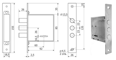 Замок врезной сувальдный Galvs (для Тульских дверей аналог Бордер ЗВ8-8У/13)