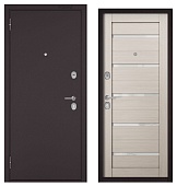 ФЭМЕЛИ ЭКО, МДФ ларче бьянко СР-142 лакобель белое, 2 замка (2050*960, левая, букле шоколад, хром)