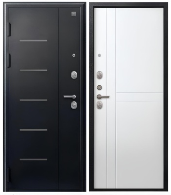 Дверь мет V-06, Черный муар, ПВХ Белый, хром