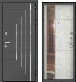 Дверь металл Астерия (МДФ графит софт молдинг/МДФ бетон снежный ЗЕРКАЛО) (2050*960, правая)